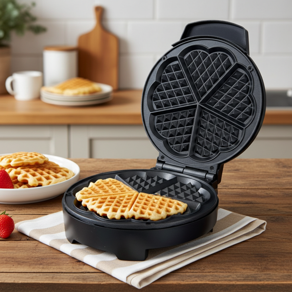Herzform Waffeleisen aus Edelstahl, 1000 Watt: Für knusprige Perfektion. Waffelautomat für leckere Desserts & schnellen Backspass