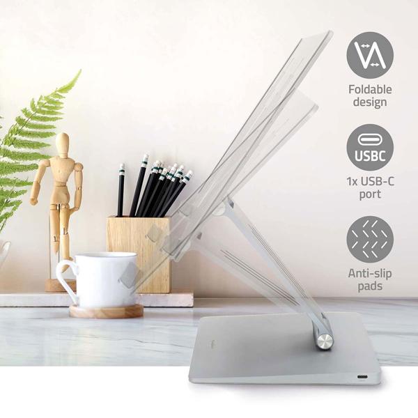 Universal Notebook-Ständer mit 8-Port-Dockingstation: ein ergonomischer Arbeitsplatz & aufgeräumter Schreibtisch für Büro & Homeoffice