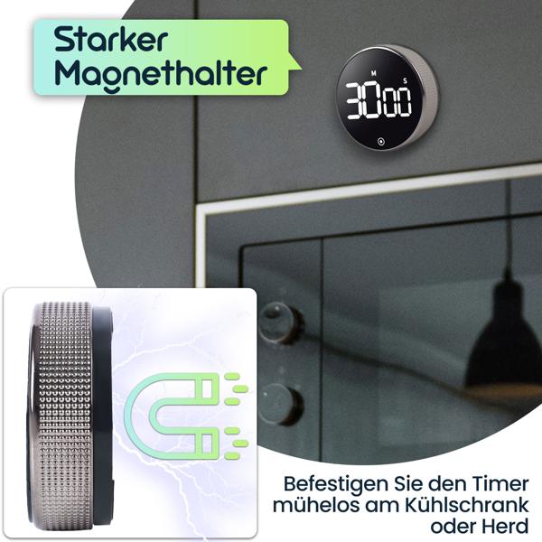2er-Set Digitaler Küchen-Timer mit Drehrad - Praktische Eieruhr mit Magnet, lautem Alarm, Countdown-Funktion & grossem LCD-Display