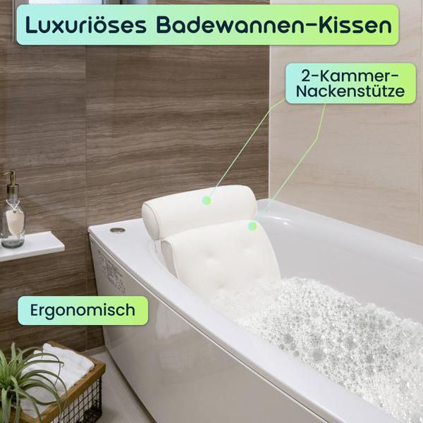 Luxuriöses Badewannen-Kissen für pure Entspannung - Ergonomische 2-Kammer-Nackenstütze - Das Wohlfühlkissen für Ihr Bad