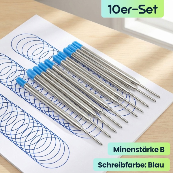 20er-Set Kugelschreiber-Minen in Minenstärke B, Blau – Universelle Ersatzminen für Kugelschreiber – Langlebig für Büro und Alltag