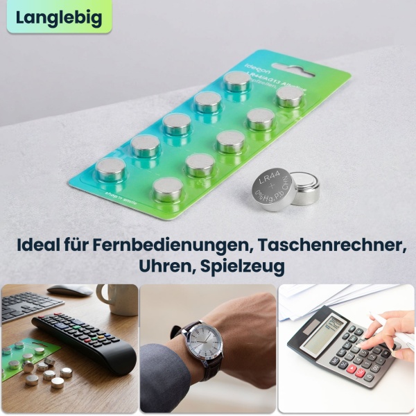 20er-Spar-Set LR44 AG13 Alkaline Knopfzellen 1,5V Batterien, 145 mAh hohe Kapazität, langlebige Uhrenbatterien für Spielzeug und Taschenrechner