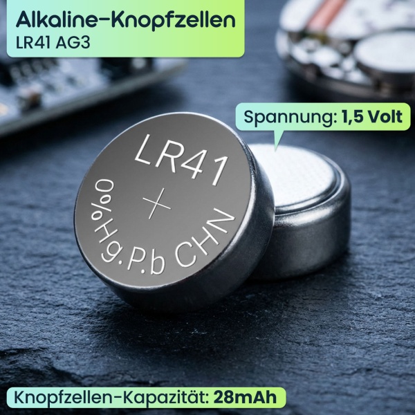 20er-Set Alkaline Knopfzellen LR41 AG3 1,5V 28mAh hochwertige Batterien quecksilberfrei für Uhren Taschenrechner Spielzeug und Hörgeräte