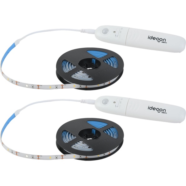 2er-Set 3m LED Streifen warmweiss mit Bewegungsmelder & Batteriebetrieb - Selbstklebendes Lichtband, Nachtlicht Stripe, 90 LEDs, 5W