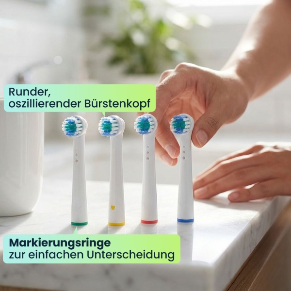 8 x Ersatzbürsten passend für viele Oral-B®**-Elektrozahnbürsten, Aufsteckbürsten für gründliche Reinigung, weiss, inkl. Farbring-Markierung