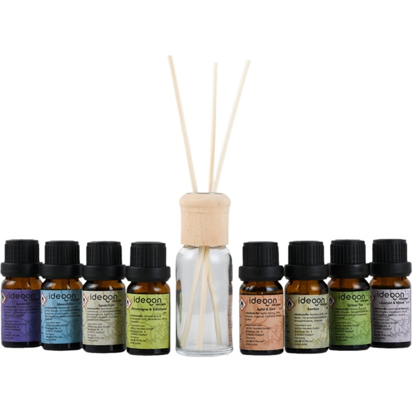 Raumparfüm-Set mit 8 Duftölen & 48 Rattan-Stäbchen