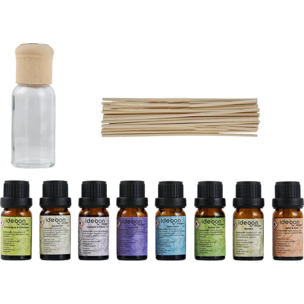 Raumparfüm-Set mit 8 Duftölen & 48 Rattan-Stäbchen