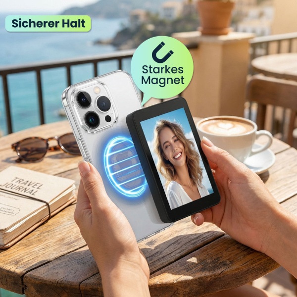Magnetischer Smartphone Selfie Monitor - 4,02 Zoll Vlogging Display, 480x800 Pixel, Bluetooth 5.0, USB-C Ladeanschluss für Content Creator