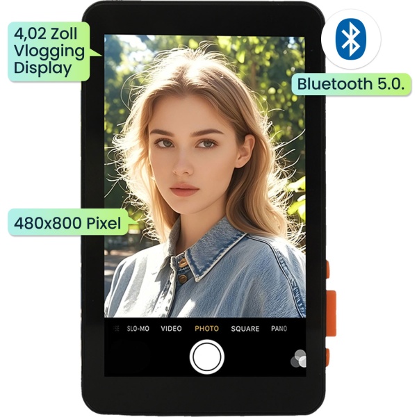 Magnetischer Smartphone Selfie Monitor - 4,02 Zoll Vlogging Display, 480x800 Pixel, Bluetooth 5.0, USB-C Ladeanschluss für Content Creator