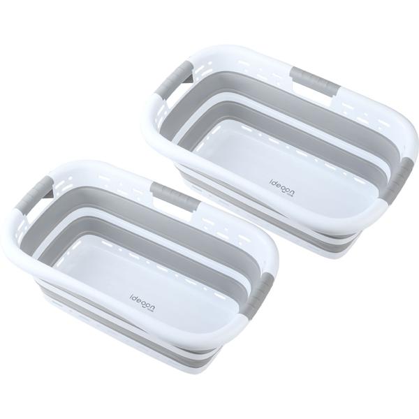 2er-Set Faltbarer Wäschekorb 41L - Platzsparender Wäschesammler aus Kunststoff mit Belüftung - Ultraflach 8,5 cm für Waschküche & Camping