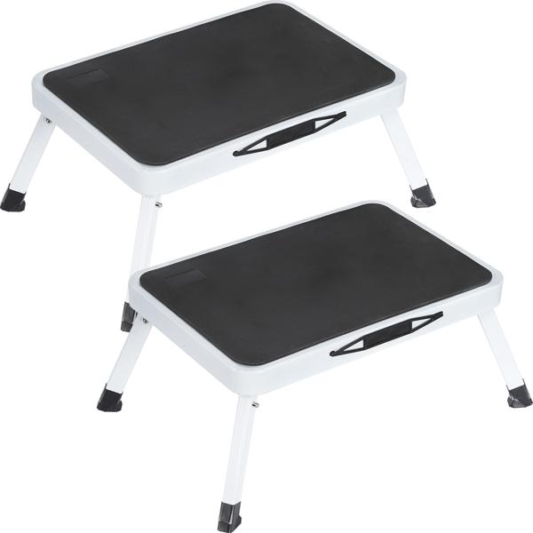 2er-Set Stabiler Tritthocker, 150 kg - Stahl, rutschfeste Küchenleiter mit Klappsicherungen, platzsparend für sicheres Arbeiten