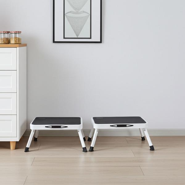 2er-Set Stabiler Tritthocker, 150 kg - Stahl, rutschfeste Küchenleiter mit Klappsicherungen, platzsparend für sicheres Arbeiten