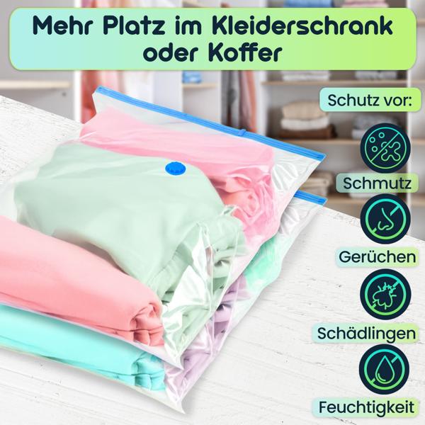 6er-Set platzsparende Vakuumbeutel XL, 80 x 120 cm, Kompression mit dem Staubsauger, Aufbewahrungssäcke, Kleiderbeutel ohne Staub oder Falten 