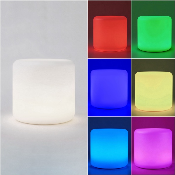 2er-Set Moderne LED Solar Zylindrische Tischlampe & Gartenleuchte mit Erdspiess, RGBW Farbwechsel, USB aufladbar, IP44 wetterfest 