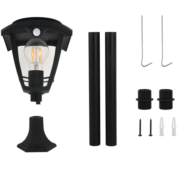 2er-Set Solar-LED-Gartenlaterne mit PIR Bewegungssensor 90° & 6m Reichweite, IP44 Wasserfest, E27 Filament Lampe, 3 Modi, 111,5 cm, Aussenleuchte