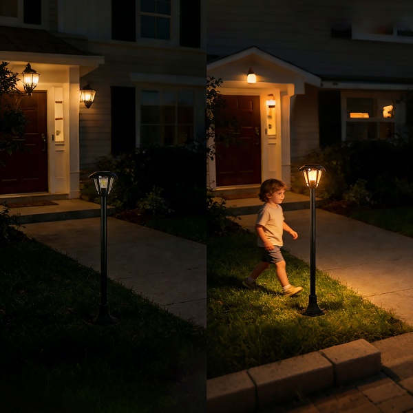 2er-Set Solar-LED-Gartenlaterne mit PIR Bewegungssensor 90° & 6m Reichweite, IP44 Wasserfest, E27 Filament Lampe, 3 Modi, 111,5 cm, Aussenleuchte