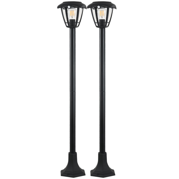 2er-Set Solar-LED-Gartenlaterne mit PIR Bewegungssensor 90° & 6m Reichweite, IP44 Wasserfest, E27 Filament Lampe, 3 Modi, 111,5 cm, Aussenleuchte