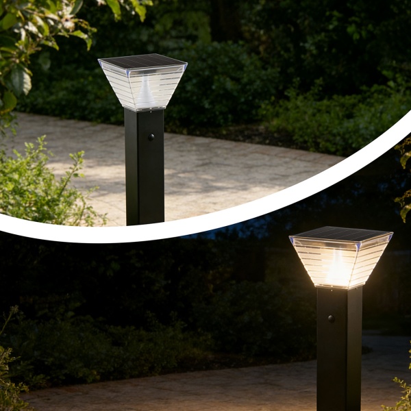 6er-Set Premium Solar Säulen-Wegeleuchte 60cm aus Aluminium in Schwarz, 300lm, IP65 wasserfest, 360° Abstrahlung, 2 Lichtfarben & Leuchtmodi, Gartenlampe