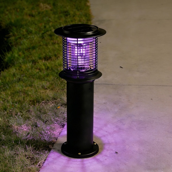 4er-Set Solar Gartenlampe mit Mückenvernichter aus Edelstahl, 2in1 LED Wegeleuchte Schwarz, Warmweiss 300lm & UV Insektenschutz 15lm, IP44, 25 x 60 cm