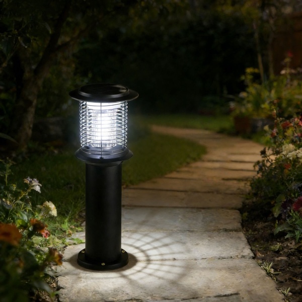 4er-Set Solar Gartenlampe mit Mückenvernichter aus Edelstahl, 2in1 LED Wegeleuchte Schwarz, Warmweiss 300lm & UV Insektenschutz 15lm, IP44, 25 x 60 cm