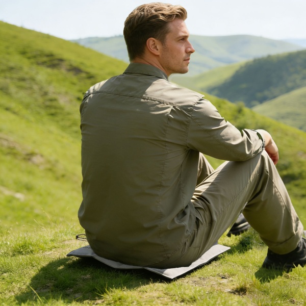 Faltbares Sitzkissen für Unterwegs - Outdoor Thermokissen Grau aus robustem Oxford-Stoff - Wasserdicht & Isolierend für Wandern, Camping, Stadion & Kita