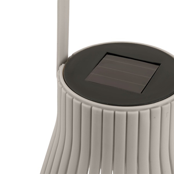 2er-Set Dekorative LED Solar Laterne für Aussen, Moderne Gartenlaterne in Grau mit Tragegriff, Solarlampe im Lamellen-Design für Balkon & Terrasse