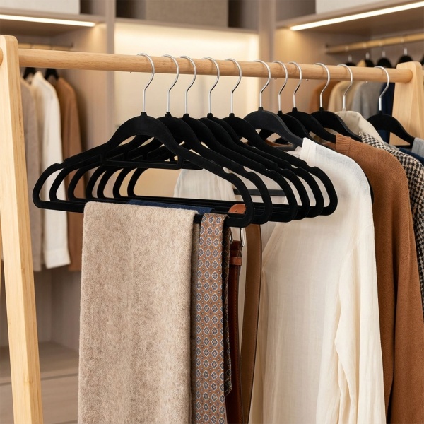 Premium Kleiderbügel, 10er-Set, mit 360 Grad drehbarem Haken, Antirutsch Beschichtung und extra Halter für Krawatten, Gürtel oder Schals, Platzsparend