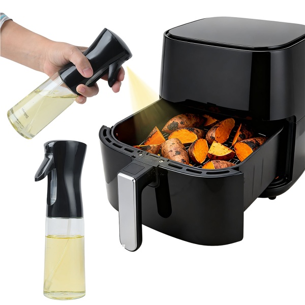 2er-Set Premium Öl Sprüher & Essig Zerstäuber aus Glas je 200ml – Ideal für Heissluftfritteuse, Salate & Grillen – Edle Sprühflasche 6x20cm für eine gesunde Küche im Alltag