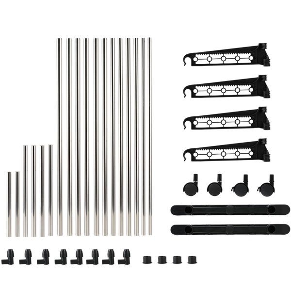 Mobiler Kleiderständer mit Doppel-Kleiderstange, ausziehbar & höhenverstellbar - Garderobenständer mit Rollen, Schuhablage und seitlichen Hängeflügeln