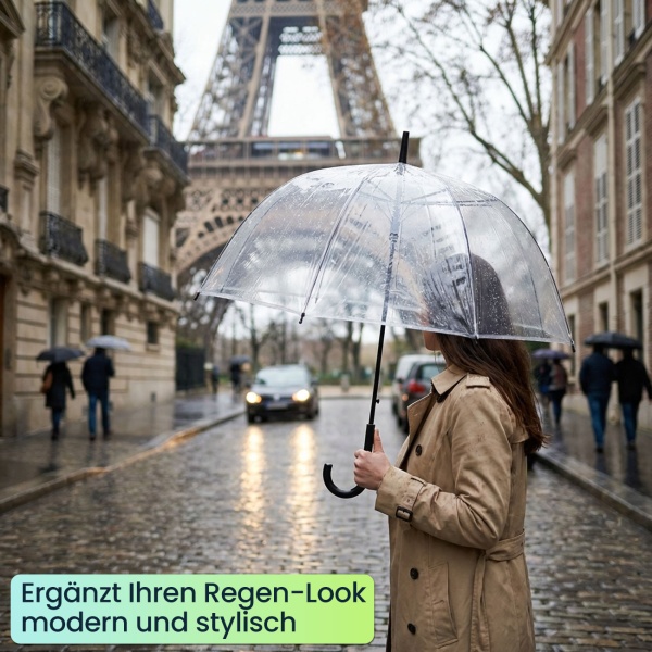 2er-Set Transparenter Regenschirm mit Automatik, 85 cm Durchmesser, klarer Glockenschirm für Damen & Herren, robuster Stockschirm mit Einhand-Öffnung