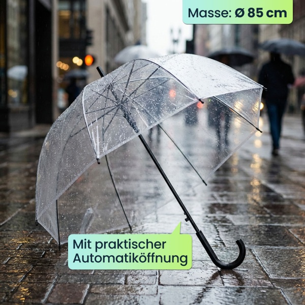 2er-Set Transparenter Regenschirm mit Automatik, 85 cm Durchmesser, klarer Glockenschirm für Damen & Herren, robuster Stockschirm mit Einhand-Öffnung