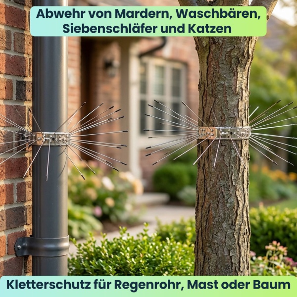 Effektiver Marder-Abwehrgürtel 2er Set aus Edelstahl, Kletterschutz für Regenrohre und Bäume, Abwehr gegen Waschbären & Katzen, leichte Montage