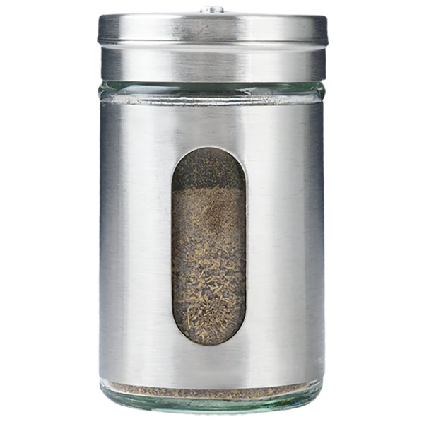 Edler Gewürzstreuer Edelstahl mit Sichtfenster 94ml Vorratsdose für Gewürze Kräuter Salz Pfeffer Streuer mit 3 verstellbaren Lochgrössen