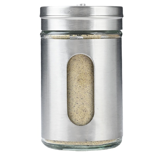 Edler Gewürzstreuer Edelstahl mit Sichtfenster 94ml Vorratsdose für Gewürze Kräuter Salz Pfeffer Streuer mit 3 verstellbaren Lochgrössen