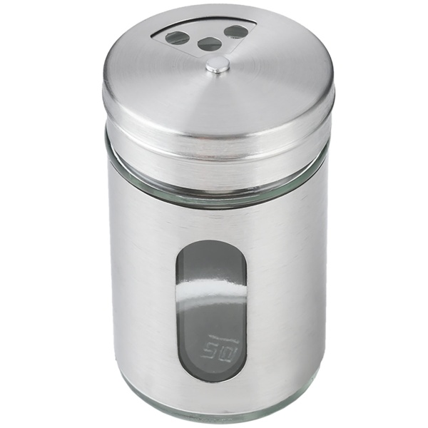 Edler Gewürzstreuer Edelstahl mit Sichtfenster 94ml Vorratsdose für Gewürze Kräuter Salz Pfeffer Streuer mit 3 verstellbaren Lochgrössen