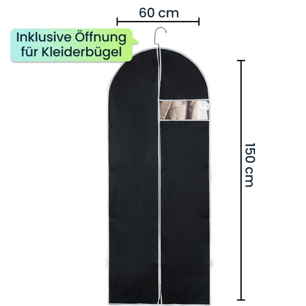2er-Set Kleiderschutzhüllen Schwarz mit Reissverschluss und Sichtfenster Kleidersack für Anzüge Kostüme Kleider Schutzhülle mit Kleiderbügelöffnung