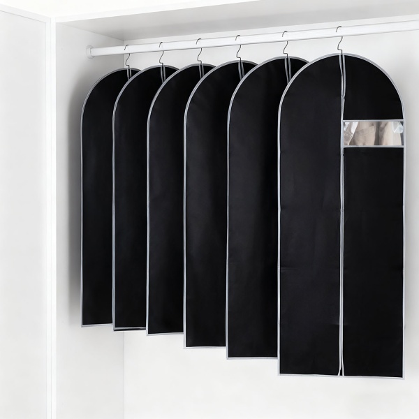 2er-Set Kleiderschutzhüllen Schwarz mit Reissverschluss und Sichtfenster Kleidersack für Anzüge Kostüme Kleider Schutzhülle mit Kleiderbügelöffnung