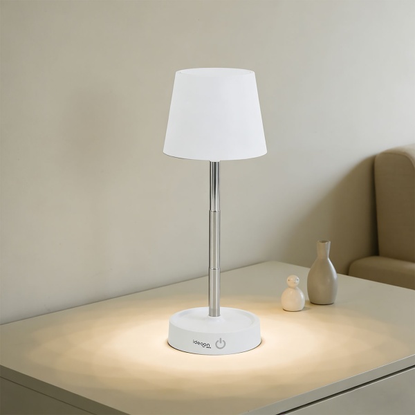 2er-Set Edle LED Tischleuchte dimmbar & aufladbar: Akku Nachttischlampe modern, Höhe verstellbar, warmweiss - kabellose Leselampe in Edelstahl-Design