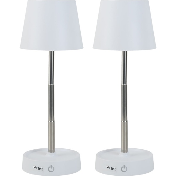 2er-Set Edle LED Tischleuchte dimmbar & aufladbar: Akku Nachttischlampe modern, Höhe verstellbar, warmweiss - kabellose Leselampe in Edelstahl-Design