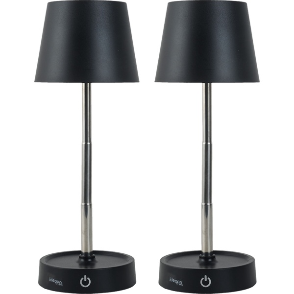 2er-Set Edle LED Tischleuchte dimmbar & aufladbar: Akku Nachttischlampe modern, Höhe verstellbar, warmweiss - kabellose Leselampe in Edelstahl-Design