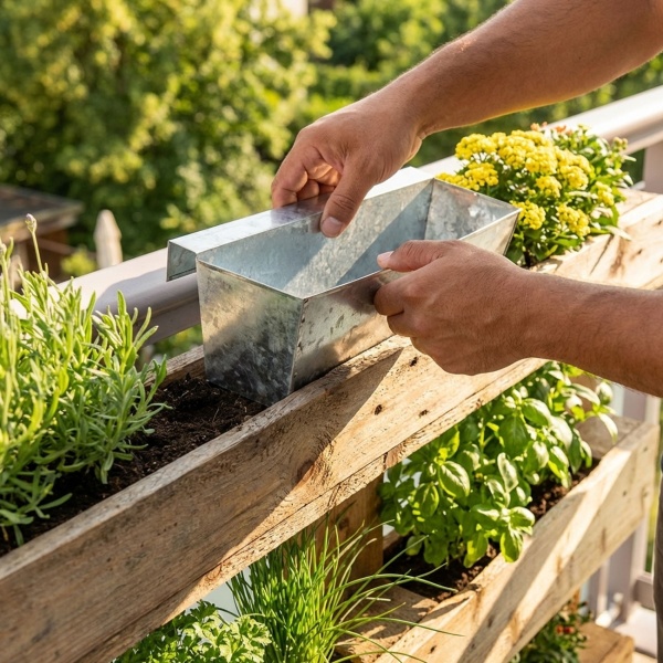 4er-Set Premium Pflanzkasten für Europaletten mit Hängeschiene aus verzinktem Metall,  Paletteneinsatz & Balkonkasten für Geländer bis 2,5 cm Breite, Silber