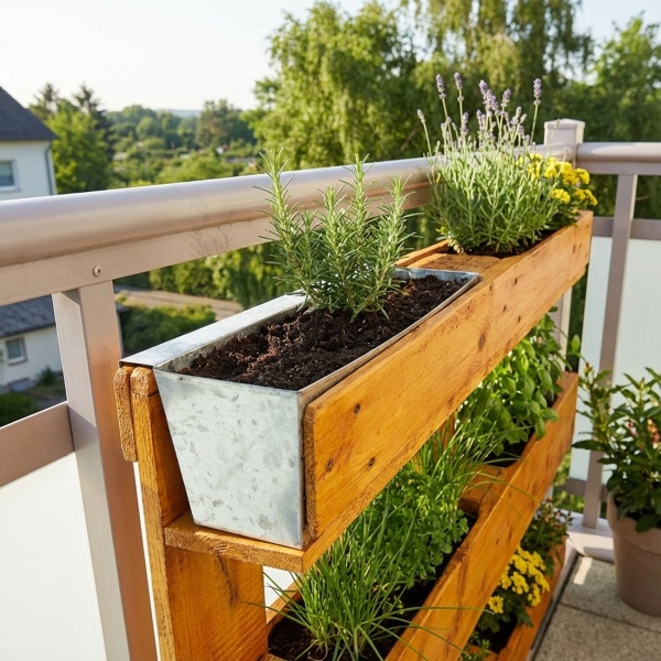 4er-Set Premium Pflanzkasten für Europaletten mit Hängeschiene aus verzinktem Metall,  Paletteneinsatz & Balkonkasten für Geländer bis 2,5 cm Breite, Silber