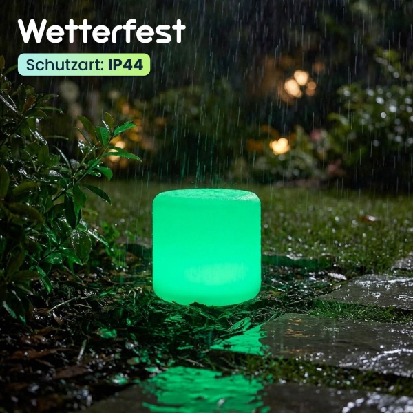 2er-Set Moderne LED Solar Zylindrische Tischlampe & Gartenleuchte mit Erdspiess, RGBW Farbwechsel, USB aufladbar, IP44 wetterfest 