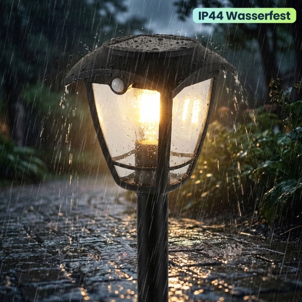 2er-Set Solar-LED-Gartenlaterne mit PIR Bewegungssensor 90° & 6m Reichweite, IP44 Wasserfest, E27 Filament Lampe, 3 Modi, 111,5 cm, Aussenleuchte