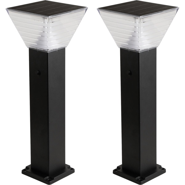 2er-Set Premium Solar Säulen-Wegeleuchte 60cm aus Aluminium in Schwarz, 300lm, IP65 wasserfest, 360° Abstrahlung, 2 Lichtfarben & Leuchtmodi, Gartenlampe