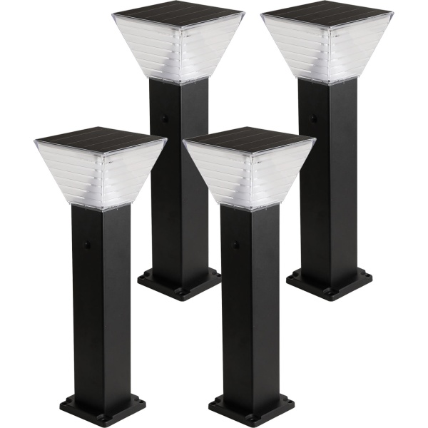 4er-Set Premium Solar Säulen-Wegeleuchte 60cm aus Aluminium in Schwarz, 300lm, IP65 wasserfest, 360° Abstrahlung, 2 Lichtfarben & Leuchtmodi, Gartenlampe