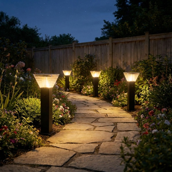 4er-Set Premium Solar Säulen-Wegeleuchte 60cm aus Aluminium in Schwarz, 300lm, IP65 wasserfest, 360° Abstrahlung, 2 Lichtfarben & Leuchtmodi, Gartenlampe