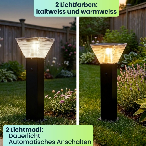 4er-Set Premium Solar Säulen-Wegeleuchte 60cm aus Aluminium in Schwarz, 300lm, IP65 wasserfest, 360° Abstrahlung, 2 Lichtfarben & Leuchtmodi, Gartenlampe