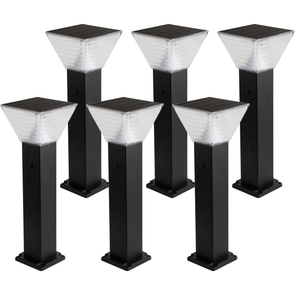 6er-Set Premium Solar Säulen-Wegeleuchte 60cm aus Aluminium in Schwarz, 300lm, IP65 wasserfest, 360° Abstrahlung, 2 Lichtfarben & Leuchtmodi, Gartenlampe