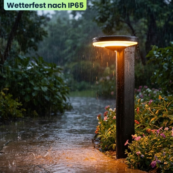 2er-Set Premium Solar Säulen-Wegeleuchte aus Aluminium in Schwarz, 300lm helle SMD-LEDs, Dämmerungssensor & 2 Leuchtmodi, wetterfeste Gartenlampe modern